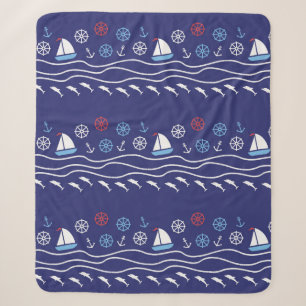 Sea seamless pattern. Vintage illustration. Sherpa Blanket