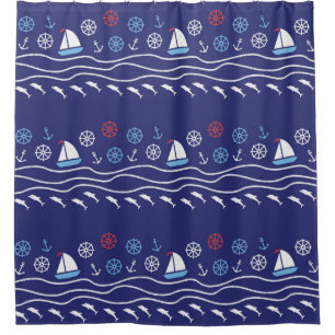 Sea seamless pattern. Vintage illustration. Shower Curtain