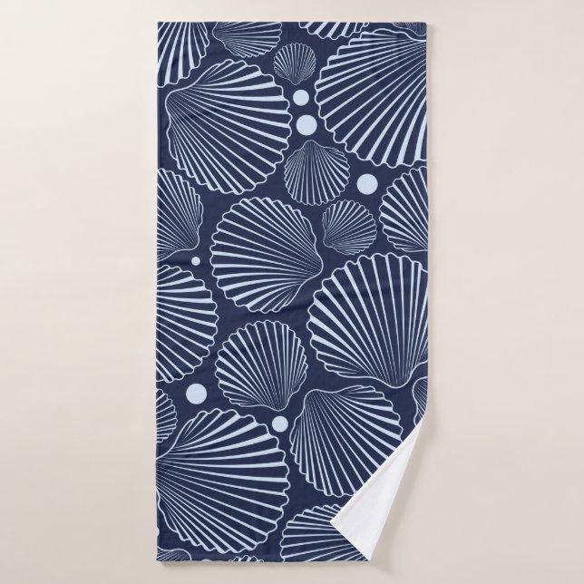 Sea seamless pattern with blue shells. Summer back Bath Towel (Bath Towel)