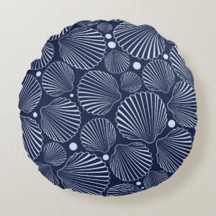 Sea seamless pattern with blue shells. Summer back Round Cushion