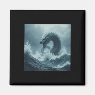 Sea Serpent Amidst Stormy Waves Sticker  Magnet