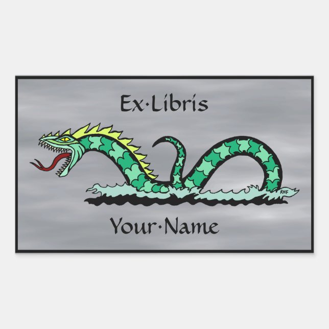 Sea Serpent Bookplate Rectangular Sticker (Front)