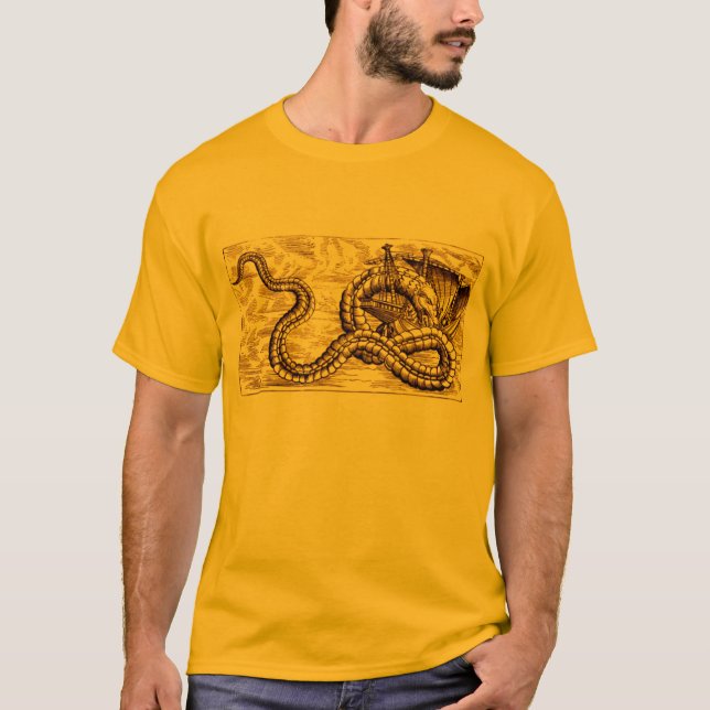 SEA SERPENT DEVOURING SHIP T-Shirt (Front)