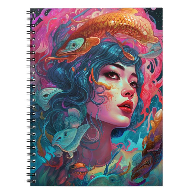 Sea Serpent Hair Lady Fantasy Art Notebook (Front)
