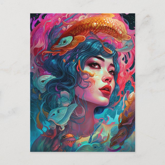 Sea Serpent Hair Lady Fantasy Art Postcard (Front)
