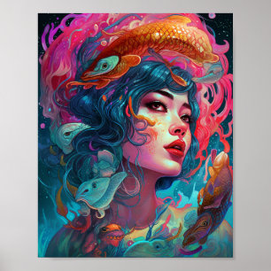 Sea Serpent Hair Lady Fantasy Art Poster