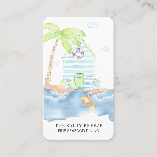 *~* Sea Shack Ring Buoy Fish Palm  Dining Beach Business Card (Front)