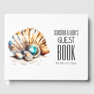 Sea shell 3D iridescent nautical beach seashells Guest Book
