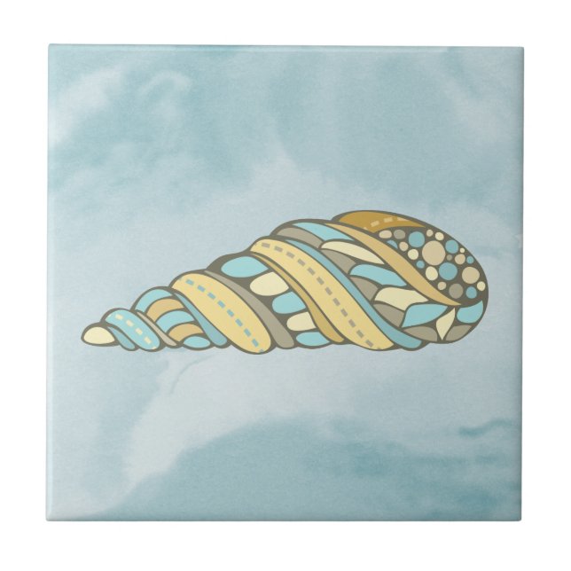 Sea Shell Blue Mosaic Nautical Ceramic Tile (Front)