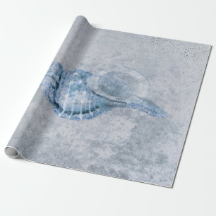 Sea Shell Blue Vintage Antique Ocean Beach Texture Wrapping Paper