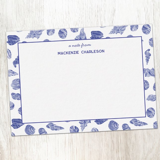 Sea Shell Coastal Nautical Blue Personalised Card (Watercolor sea shell personalized notecards featuring cards)