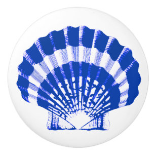 Sea Shell - cobalt blue and white Ceramic Knob