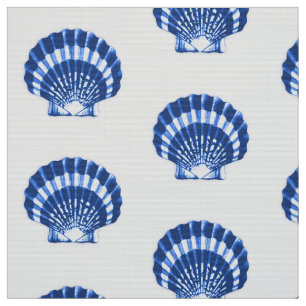Sea Shell - cobalt blue and white Fabric
