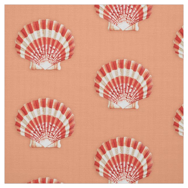 Sea Shell - coral orange and white Fabric (Swatch)