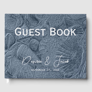 Sea Shell Dark Dusty Blue Modern Coastal Beach Guest Book