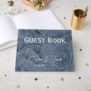 Sea Shell Dark Dusty Blue Modern Coastal Beach Guest Book
