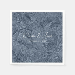 Sea Shell Dark Dusty Blue Modern Coastal Beach Napkin