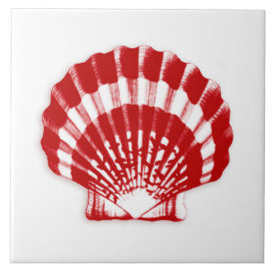 Sea Shell - deep red and white Ceramic Tile