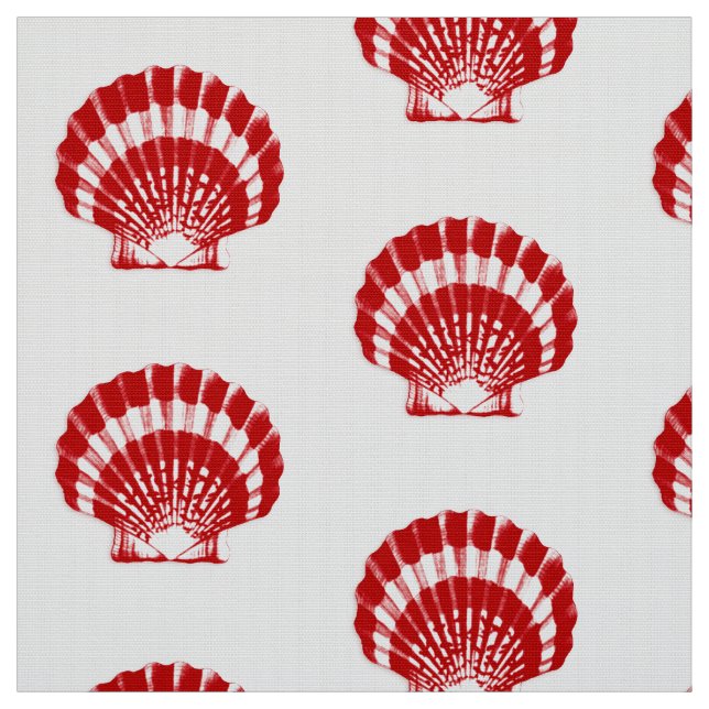 Sea Shell - deep red and white Fabric (Swatch)