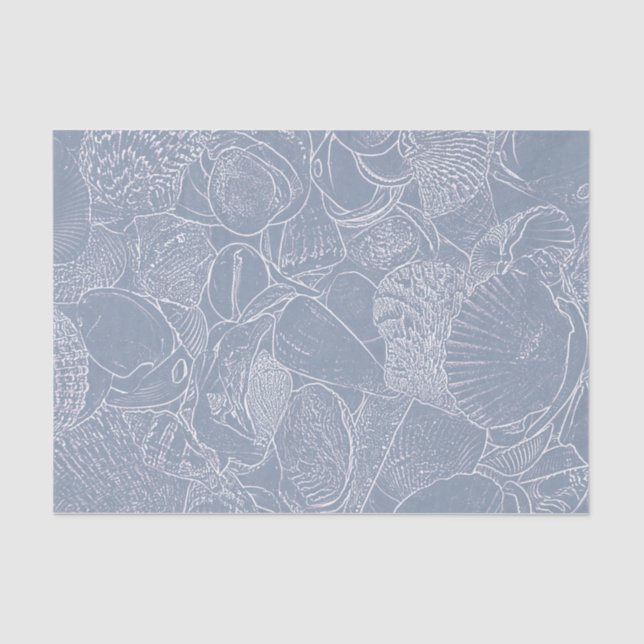 Sea Shell Dusty Blue Coastal Beach Decoupage Tissue Paper (Front)