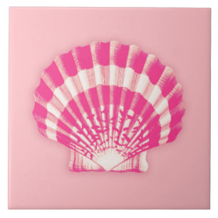 Sea Shell - fuchsia pink and white Ceramic Tile