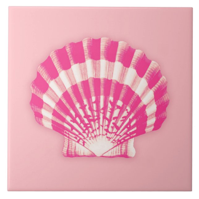 Sea Shell - fuchsia pink and white Ceramic Tile (Front)