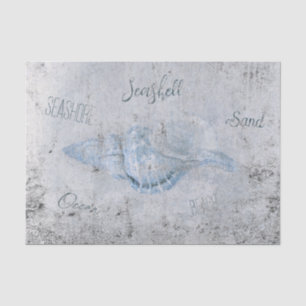Sea Shell Grey Blue Vintage Antique Beach Ephemera Tissue Paper