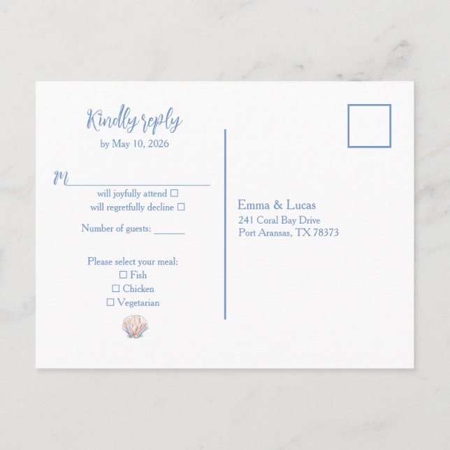 sea shell invitation postcard (Back)