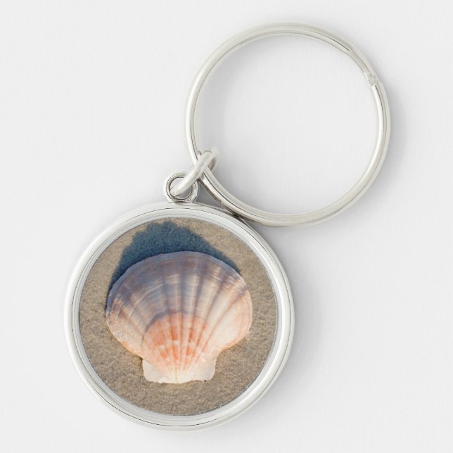 Sea Shell Laying On Sandy Beach Key Ring (Front)