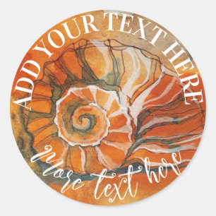 Sea Shell On The Beach Watercolor Drawing Nautical Classic Round Sticker