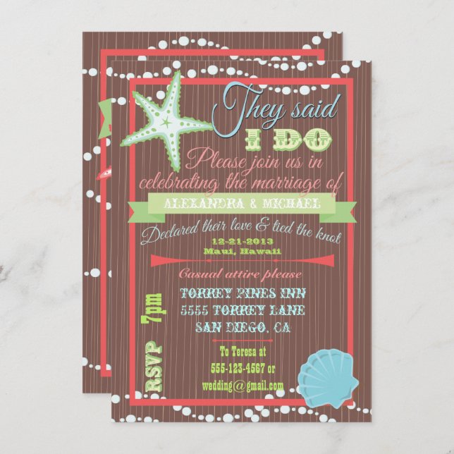 Sea Shell Post Wedding Reception Invitations (Front/Back)