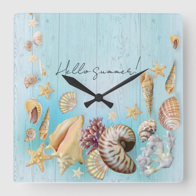 Sea shell square wall clock (Front)