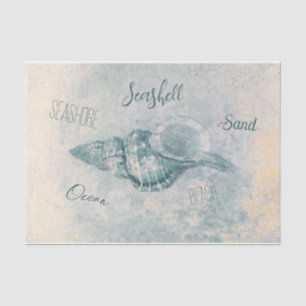 Sea Shell Teal Beige Vintage Ocean Beach Script Tissue Paper