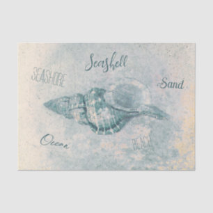 Sea Shell Teal Beige Vintage Ocean Beach Script Tissue Paper