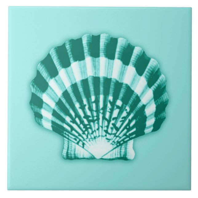 Sea Shell - Turquoise and Aqua Ceramic Tile (Front)