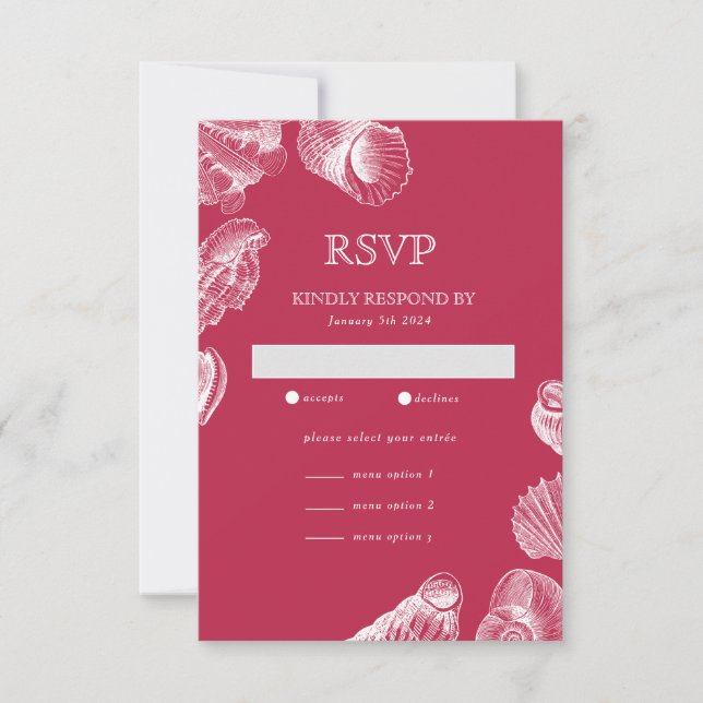 Sea Shell Viva Magenta Summer Beach RSVP Card (Front)