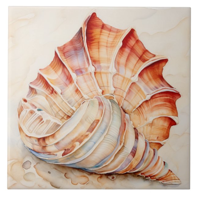 Sea Shell Watercolor Ceramic Tile (Front)