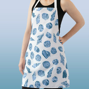 Sea Shell Watercolor Nautical Coastal Blue Apron