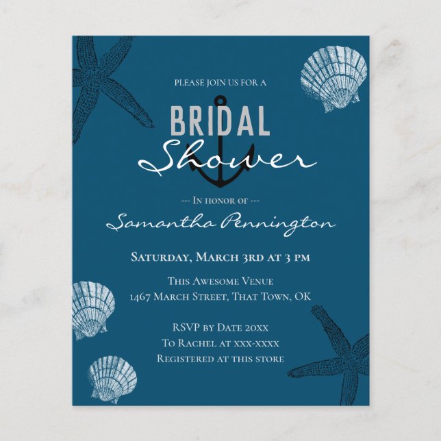 Sea Shells and Starfish Bridal Shower Invitations (Front)