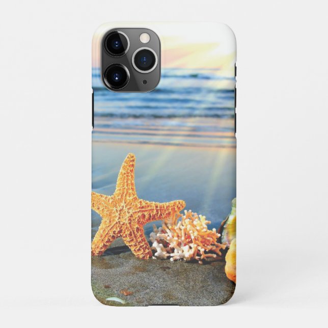 Sea shells and starfish on beach iPhone case (Back)