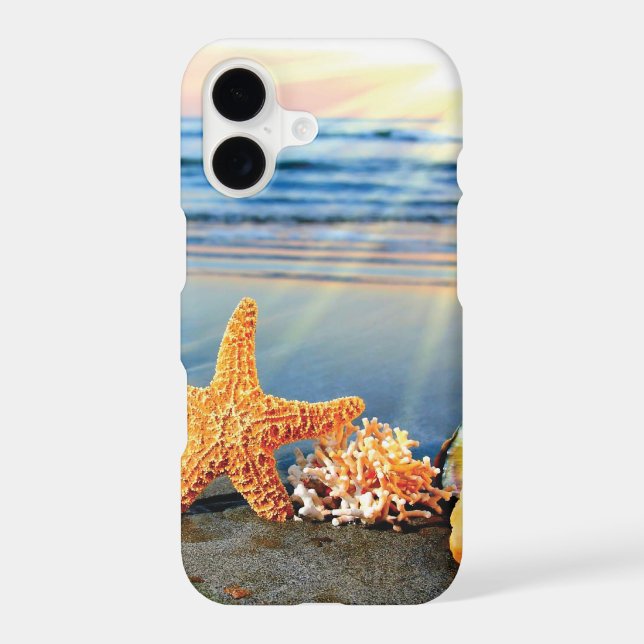 Sea shells and starfish on beach iPhone case (Back)