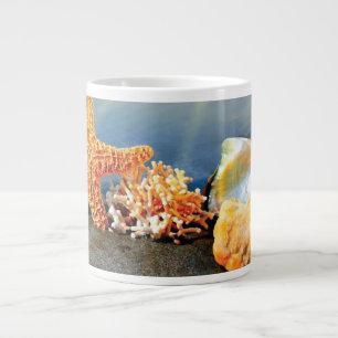 Sea shells and starfish on beach large coffee mug