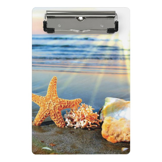 Sea shells and starfish on beach mini clipboard (Front)