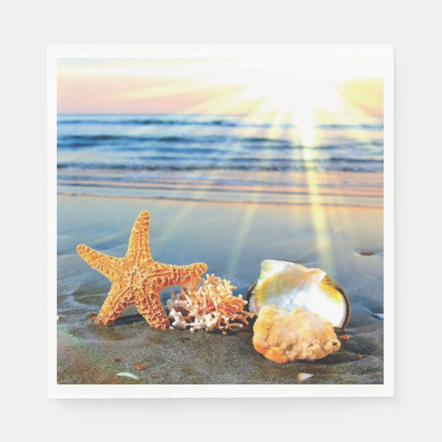 Sea shells and starfish on beach napkin (Front)