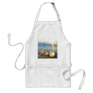 Sea shells and starfish on beach standard apron
