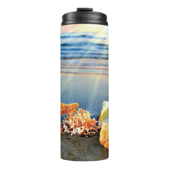 Sea shells and starfish on beach thermal tumbler (Front)