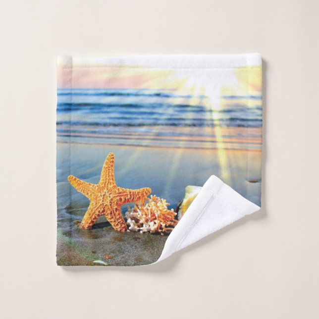 Sea shells and starfish on beach wash cloth (Wash Cloth)