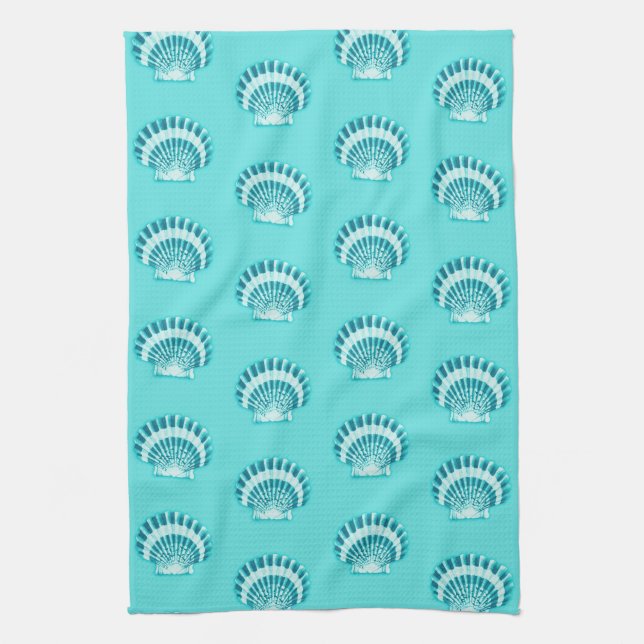 Sea shells - aqua and teal tea towel (Vertical)