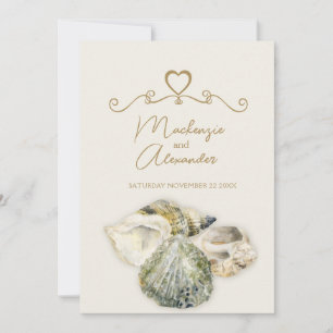 Sea shells art beach wedding invitations
