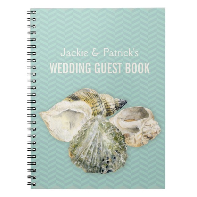 Sea shells art & chervon aqua guest book notebook (Front)